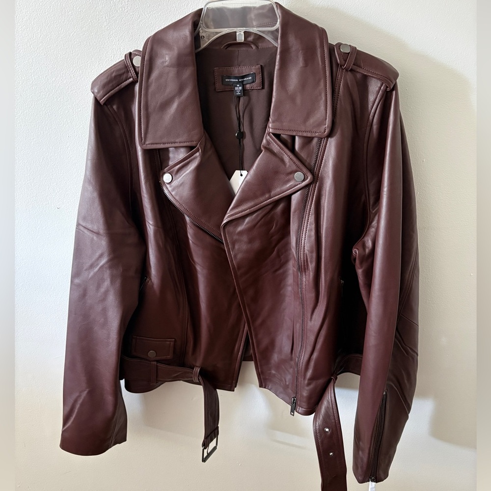 Leeron Leather Moto Jacket 18/20 MEDIUM Chili Chocolate Brown NWT plus size